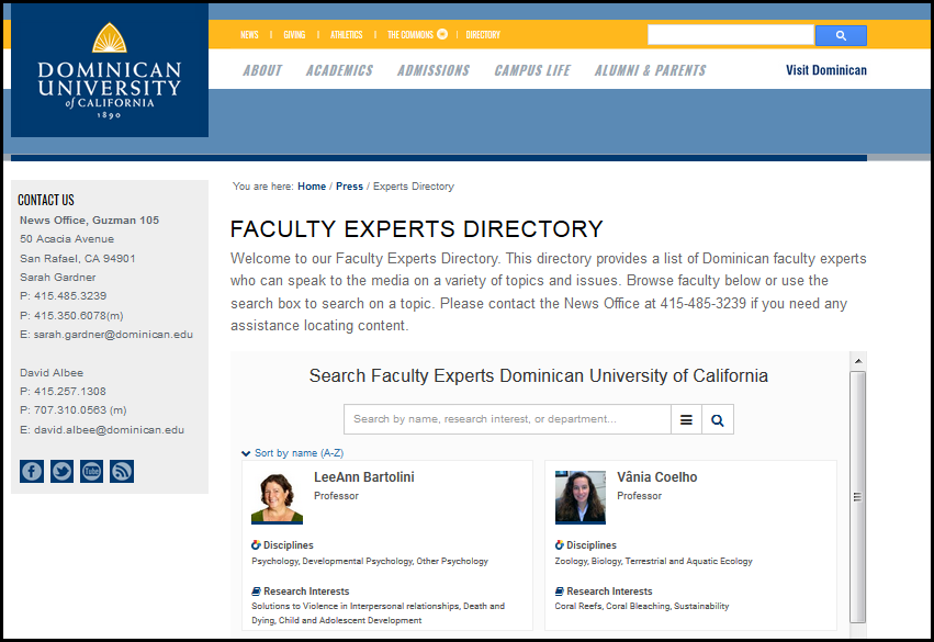 Dominican's embedded Faculty Experts Directory